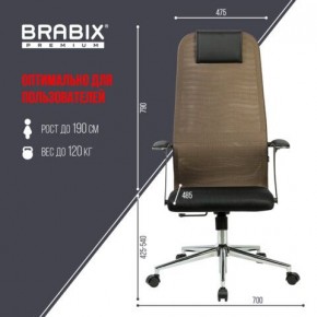 Кресло BRABIX PREMIUM "Ultimate EX-801" хром, плотная двойная сетка Х2, черное/коричневое, 532920 в Каменске-Уральском - kamensk-uralskiy.mebel24.online | фото 6