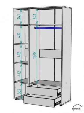 Шкаф Linnea MHR-3PO-2 2050х1200х510 (Белый-М 11.1.2) в Каменске-Уральском - kamensk-uralskiy.mebel24.online | фото 3