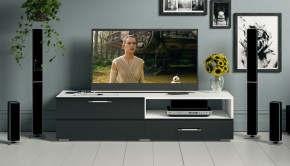 Тумба под ТВ Ларго 1,4, цвет корпус белый/фасады МДФ чёрный глянец, ШхГхВ 140х46х35 см., НЕ универсальная сборка в Каменске-Уральском - kamensk-uralskiy.mebel24.online | фото 12